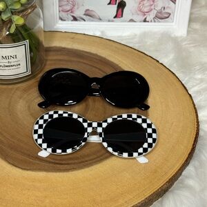 NWOT Oval Clout Sunglasses - 2 Pairs, Black and White & Black Checkered